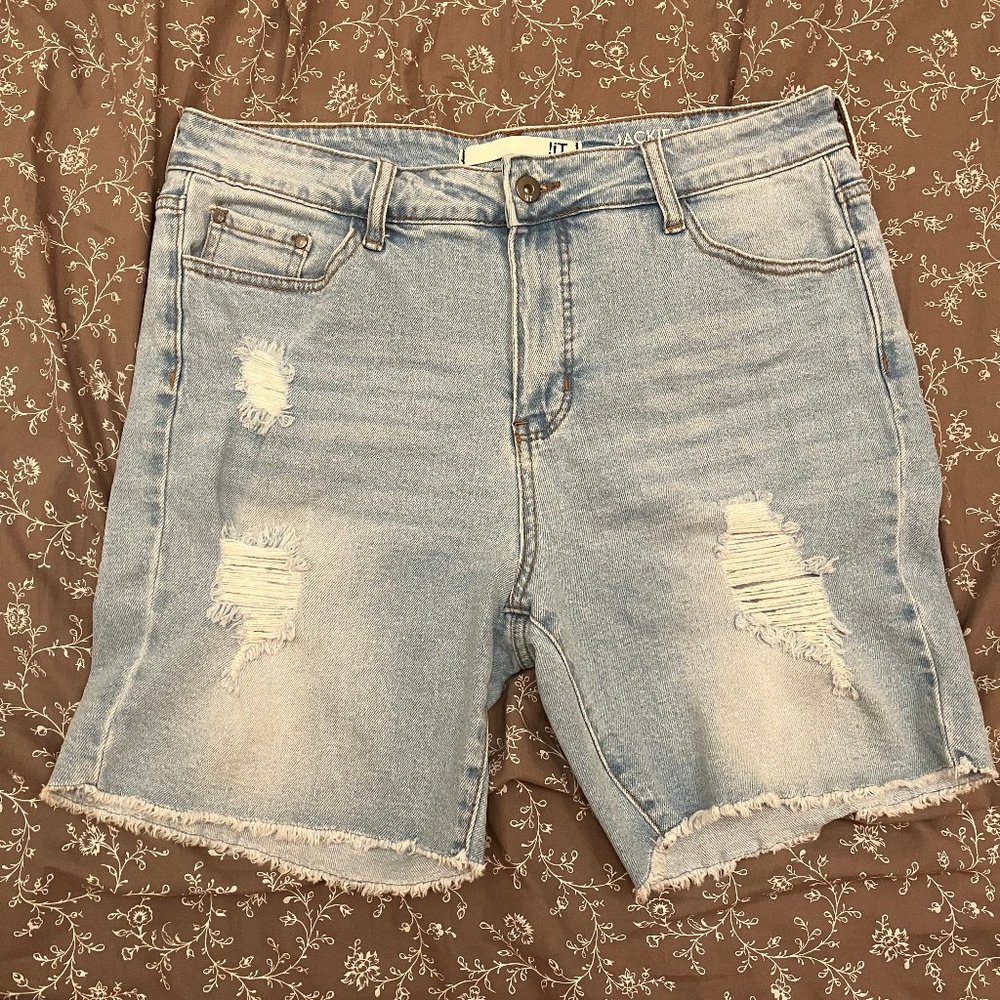 !it jeans Women's "Jackie" Denim Shorts Jorts Distressed Light Wash Size 10
